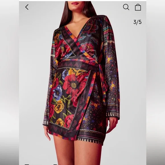 💥SOLD💥Farm Rio Black Mixed Scarves Mini Dress - Picture 2 of 6